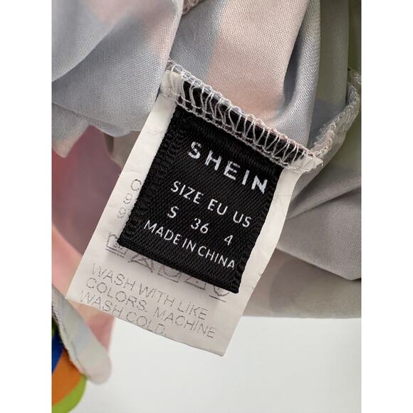 2/$30 SHEIN Mini Dress Size 4 / Size S Orange Artsy Print Geometric - Picture 4 of 5